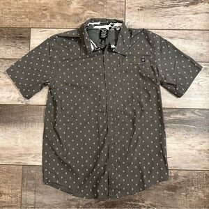 Shaun White Gray Short Sleeve Button-Down with White Geo Print youth 12/14